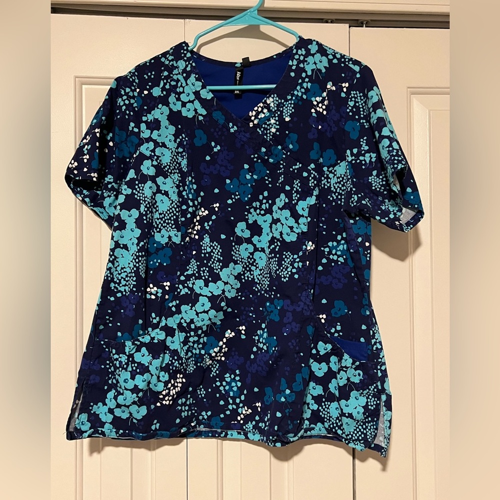 Blue Floral Scrub Top